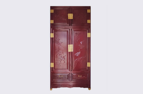 哈密高端中式家居装修深红色纯实木衣柜